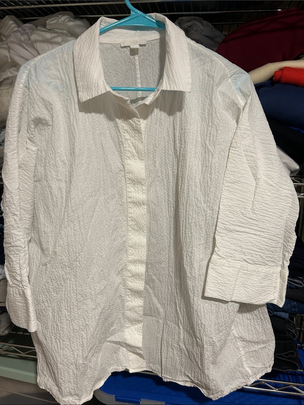 COS White Textured Button-Down Shirt